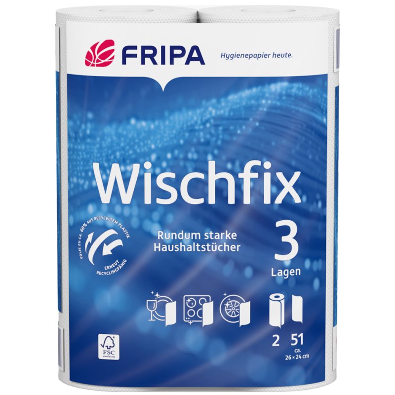 Fripa papier essuie-tout 3 épaisseurs, blanc naturel, 51 feuilles par rouleau, 4 rouleaux